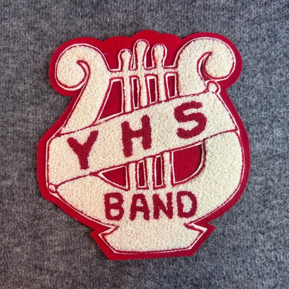 Vtg Marching Band Letterman Jacket Badge Varsity School Lyre Red White YHS 1930s - Picture 1 of 9